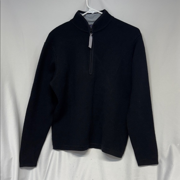 Patagonia 100% Wool Mid Zip Up Long Sleeve Black Pullover Shirt Size Large